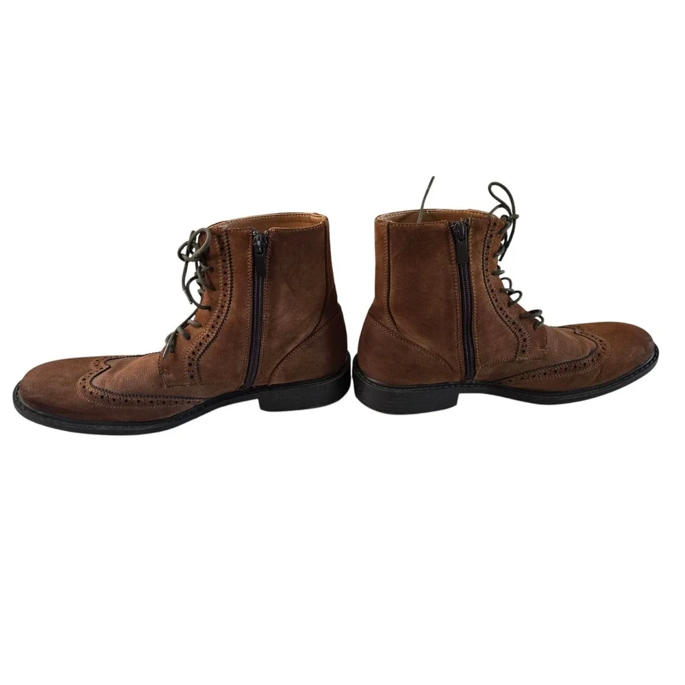 Unlisted Buzzer brown‎ men boot wingtip toe Size 8.5 ankle high lace up side zip